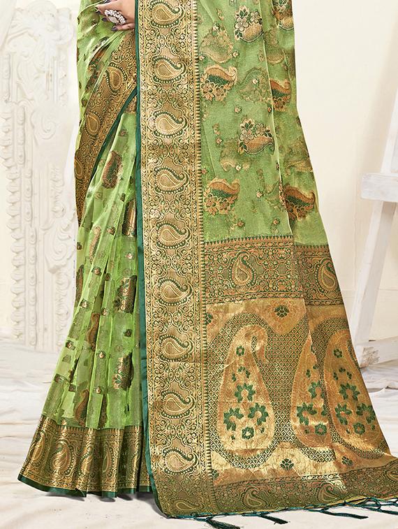 green organza handloom saree with blouse - 21551397 - Standard Image - 2