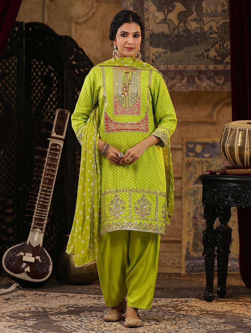 women lime zari kurta salwar set with dupatta - 21551421 - Zoom Image - 0