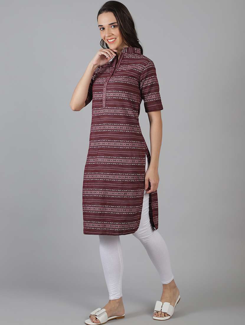 women printed mandarin collared kurta - 21551435 - Standard Image - 2