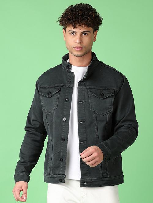 men long sleeves solid denim casual jacket - 21551475 - Standard Image - 0