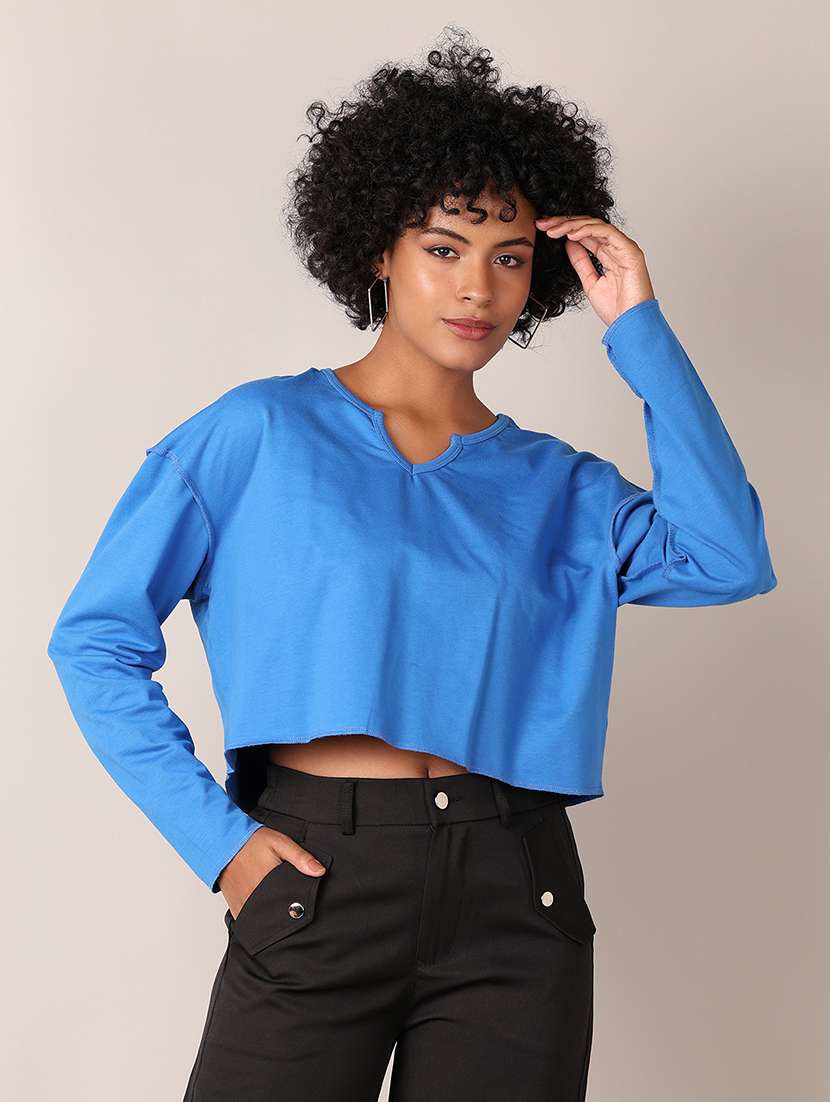 women solid oversized crop t-shirt - 21551533 -  Standard Image - 2