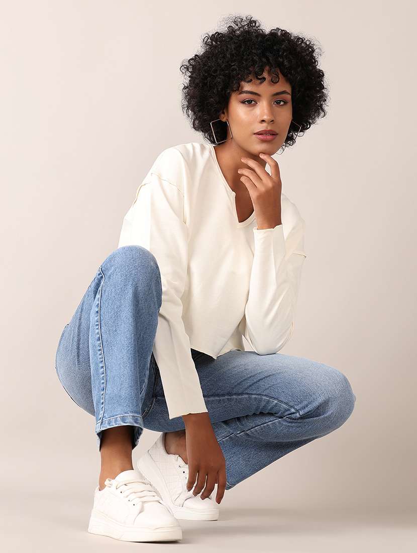 women solid oversized crop t-shirt - 21551534 -  Standard Image - 2