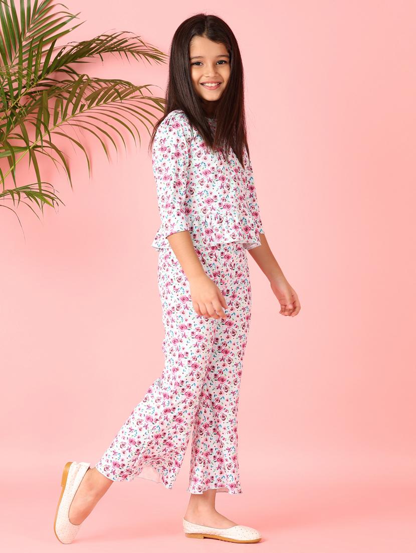 girls floral printed top & trouser full length set - 21551542 - Standard Image - 2