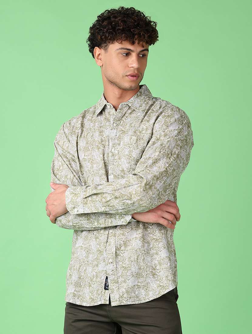 men long sleeves printed casual shirt