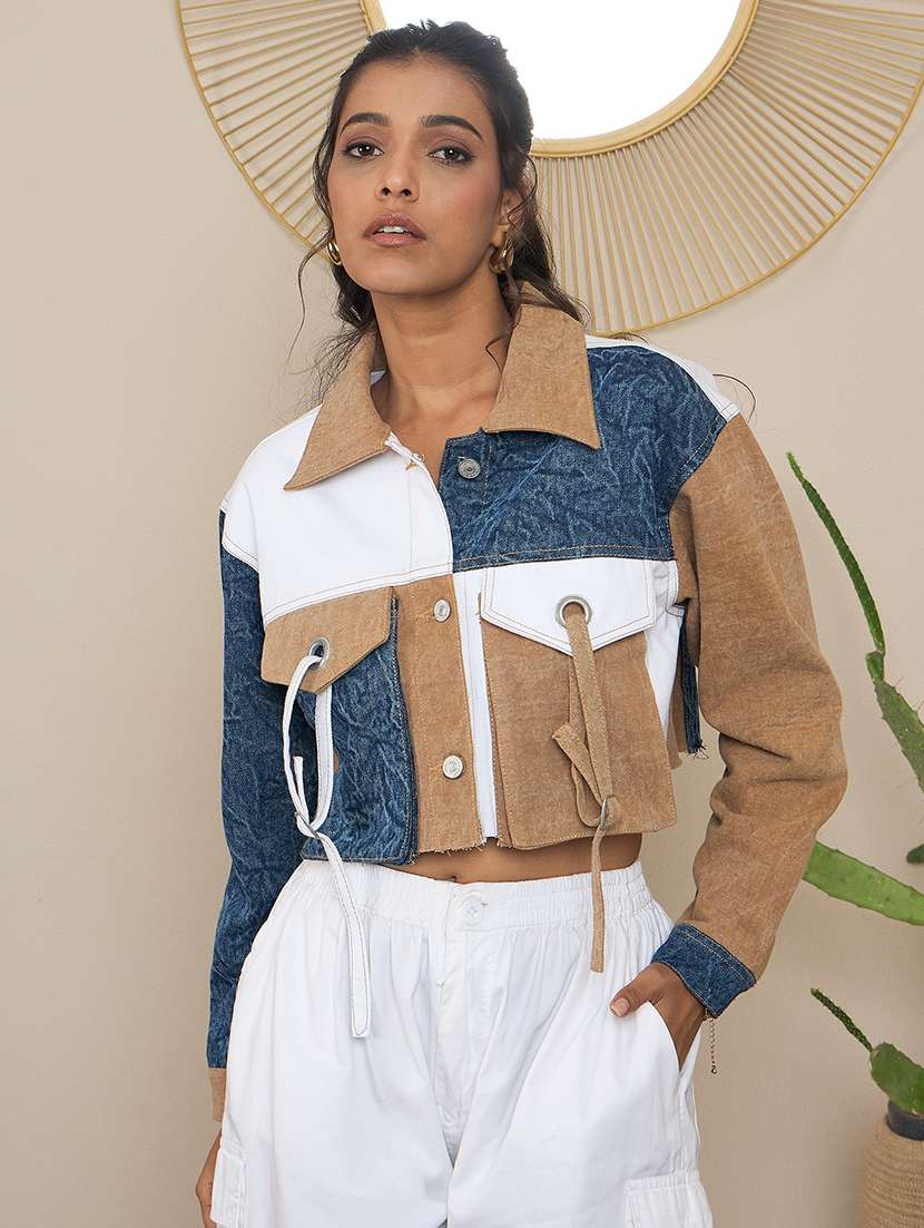 women color block collared jacket