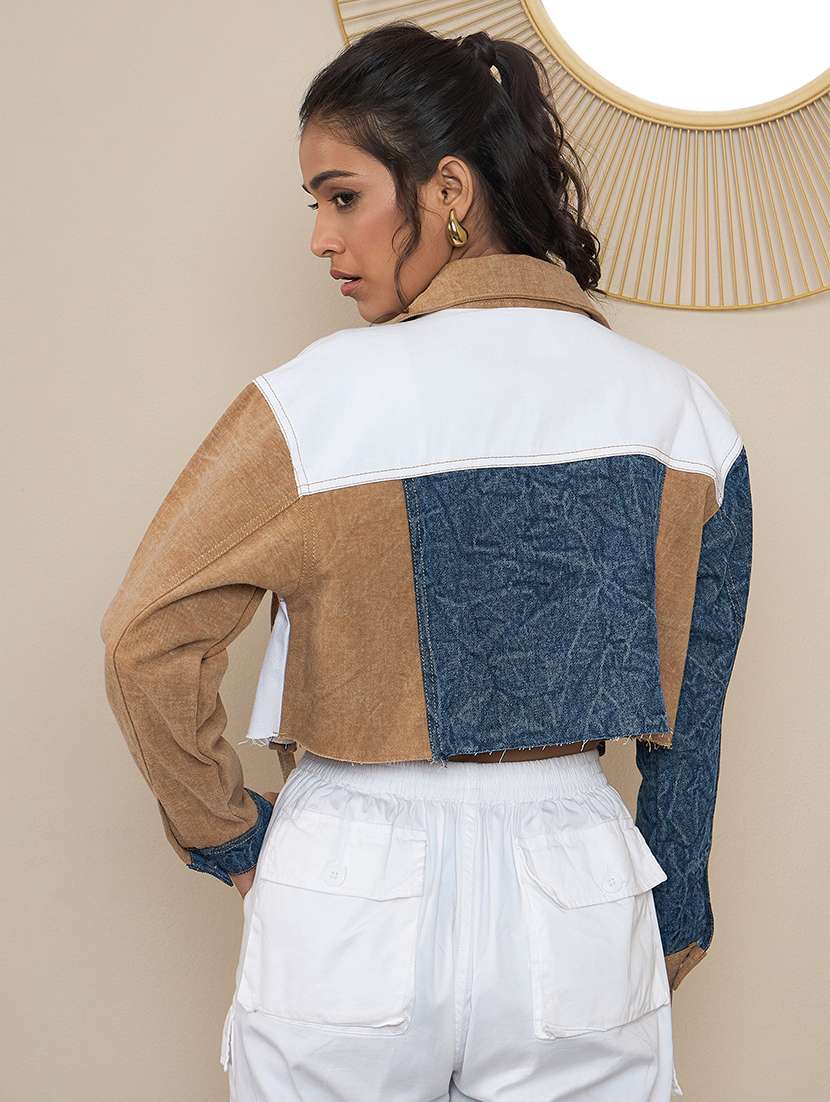 women color block collared jacket - 21551900 -  Standard Image - 2