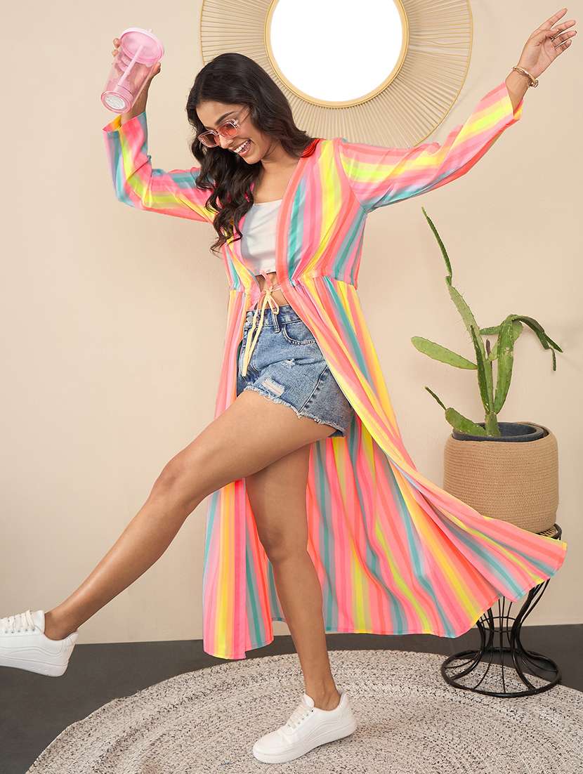 women striped long sleeve long shrug - 21551915 -  Standard Image - 2