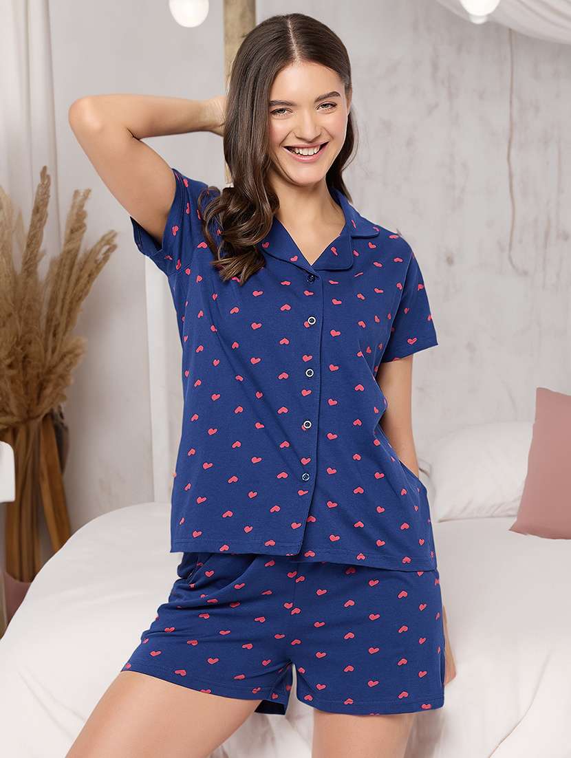women printed shorts nightwear set
