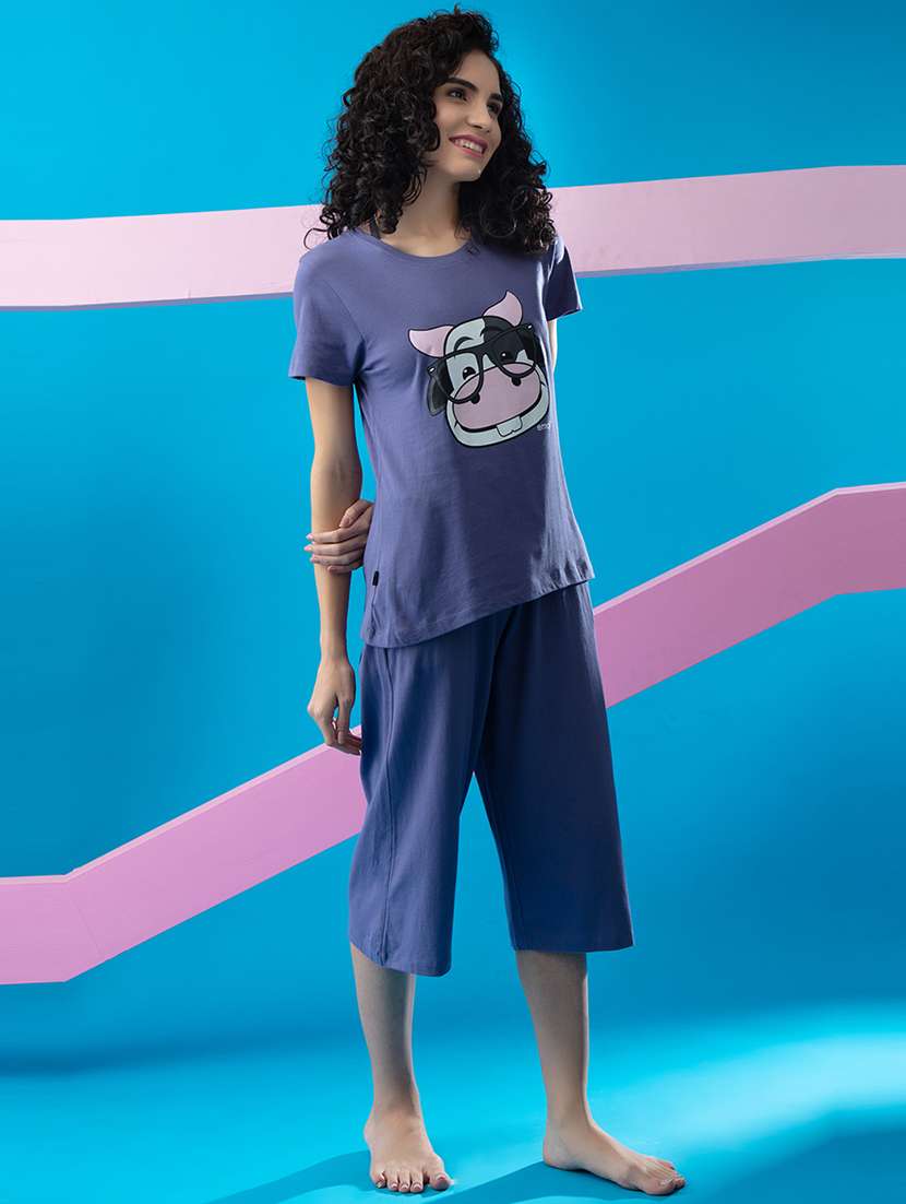 women printed capri nightwear set - 21552230 - Standard Image - 2