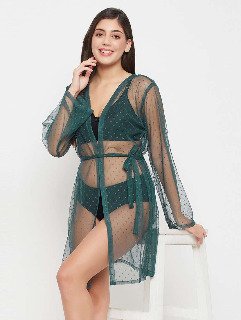 women green solid sleepwear robe - 21552303 -  Standard Image - 2