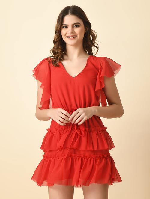 women solid short sleeves layered dress - 21552602 -  Standard Image - 0