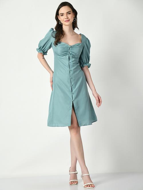 women solid short sleeves a-line dress - 21552624 - Standard Image - 0