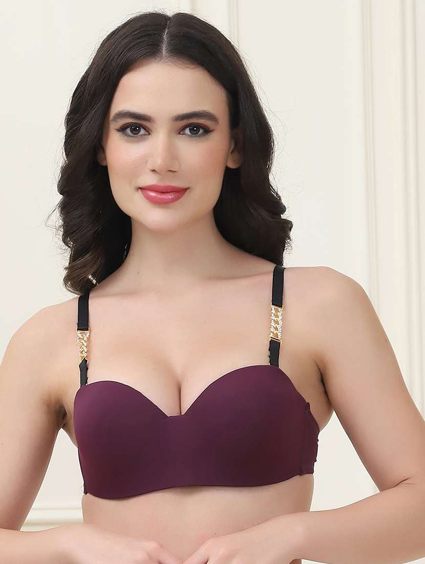 women burgundy solid balconette bra