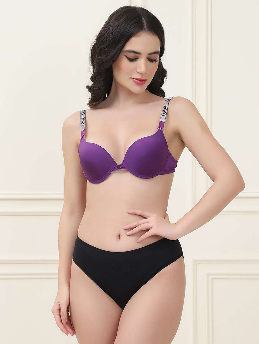 women solid bra and panty set
