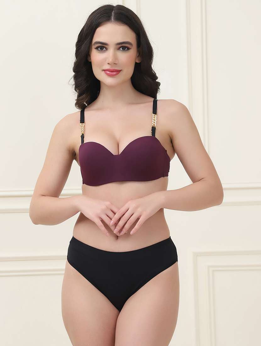 women solid bra and panty set