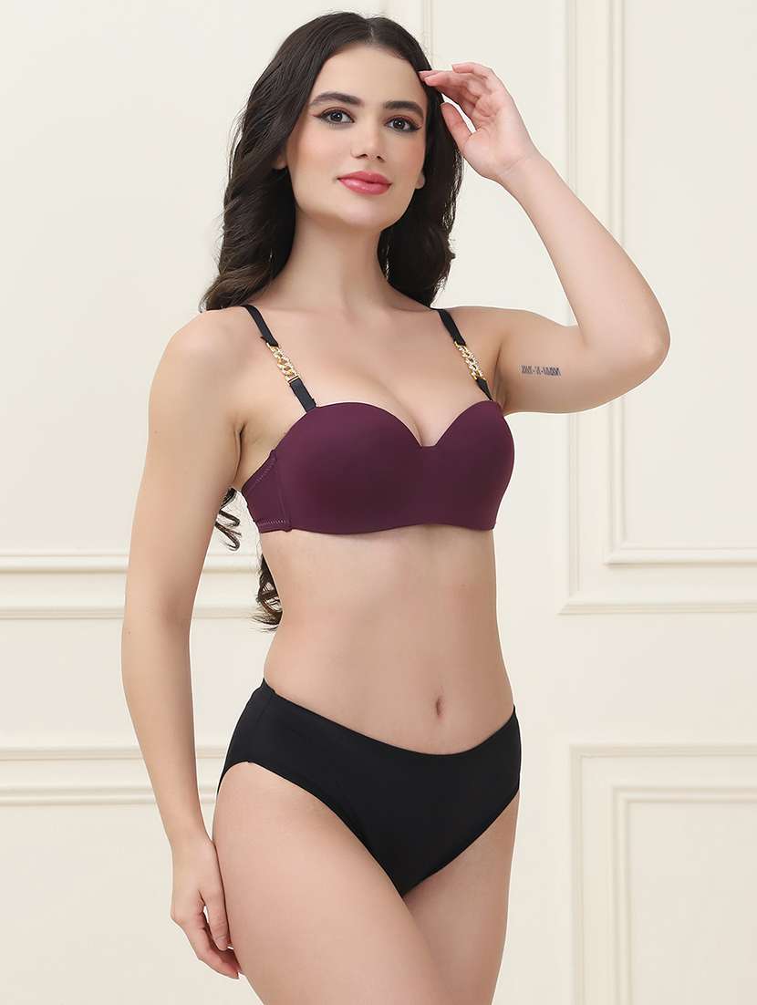 women solid bra and panty set - 21553011 - Standard Image - 2