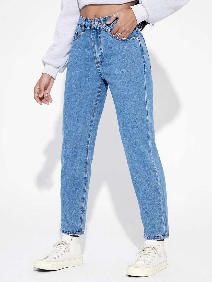 women solid mom fit jeans - 21553045 - Standard Image - 2