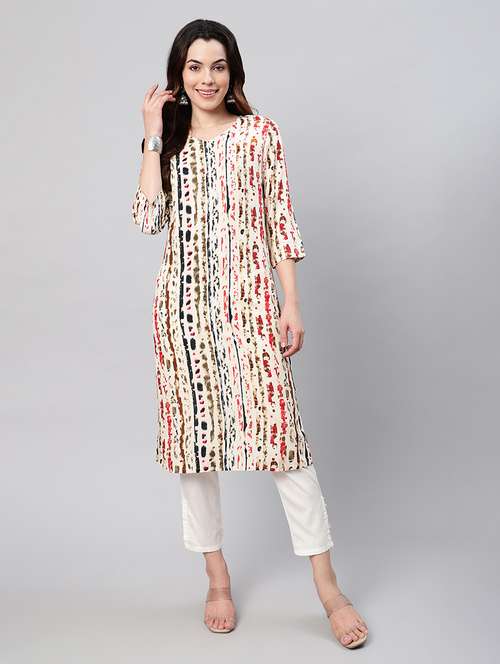women three quarter sleeve straight kurta - 21553050 -  Standard Image - 0