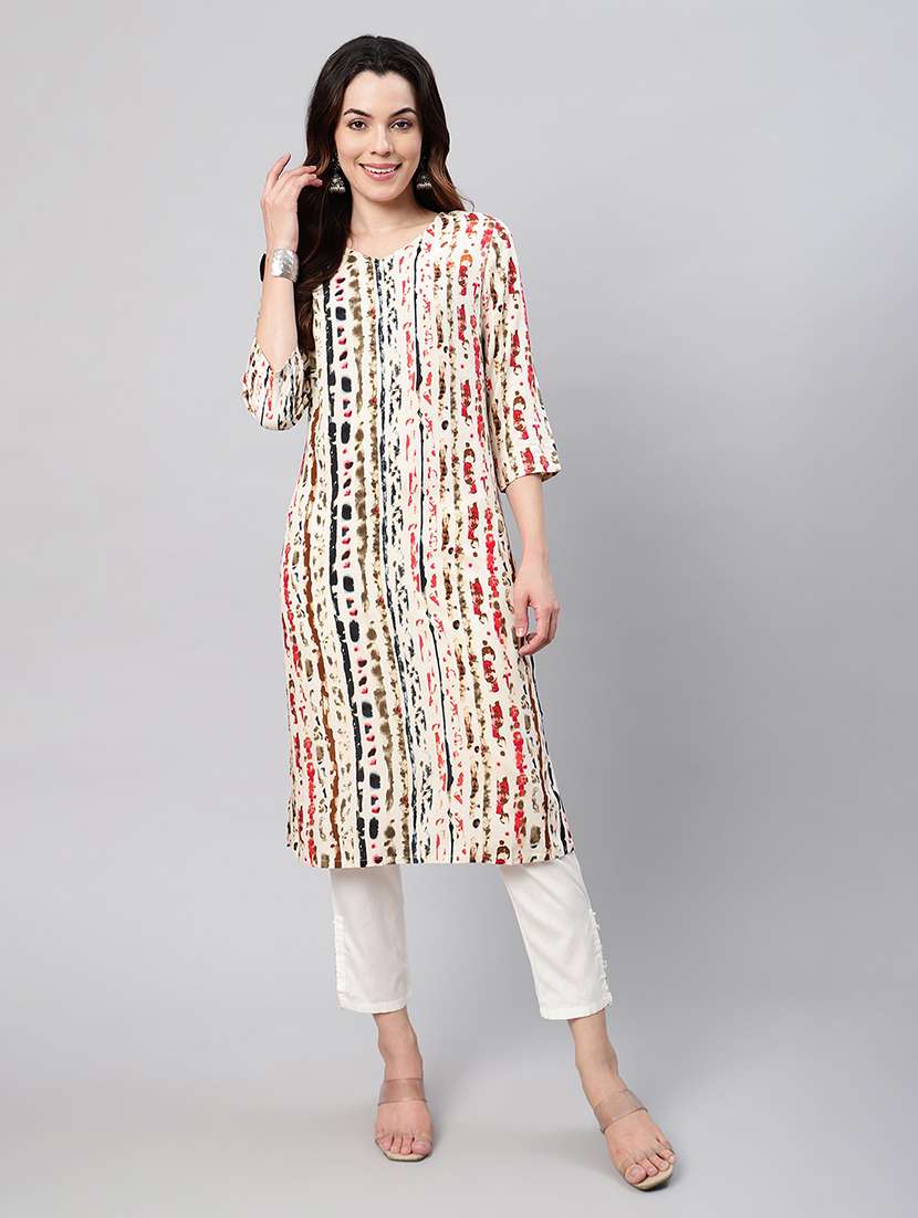 women three quarter sleeve straight kurta - 21553050 -  Zoom Image - 0