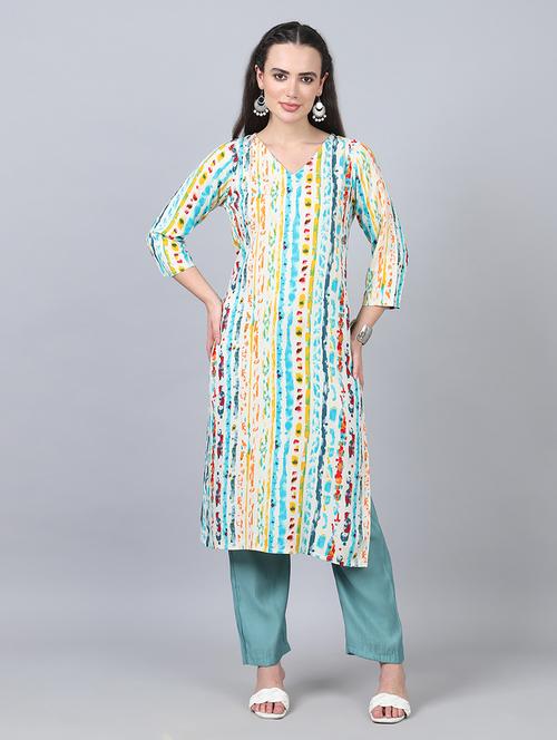 women three quarter sleeve straight kurta - 21553051 -  Standard Image - 0