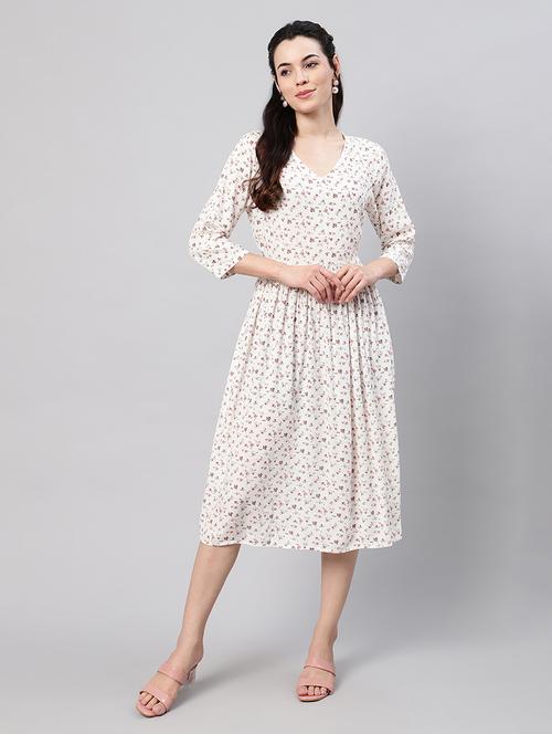 women floral printed v neck a-line dress - 21553057 - Standard Image - 0