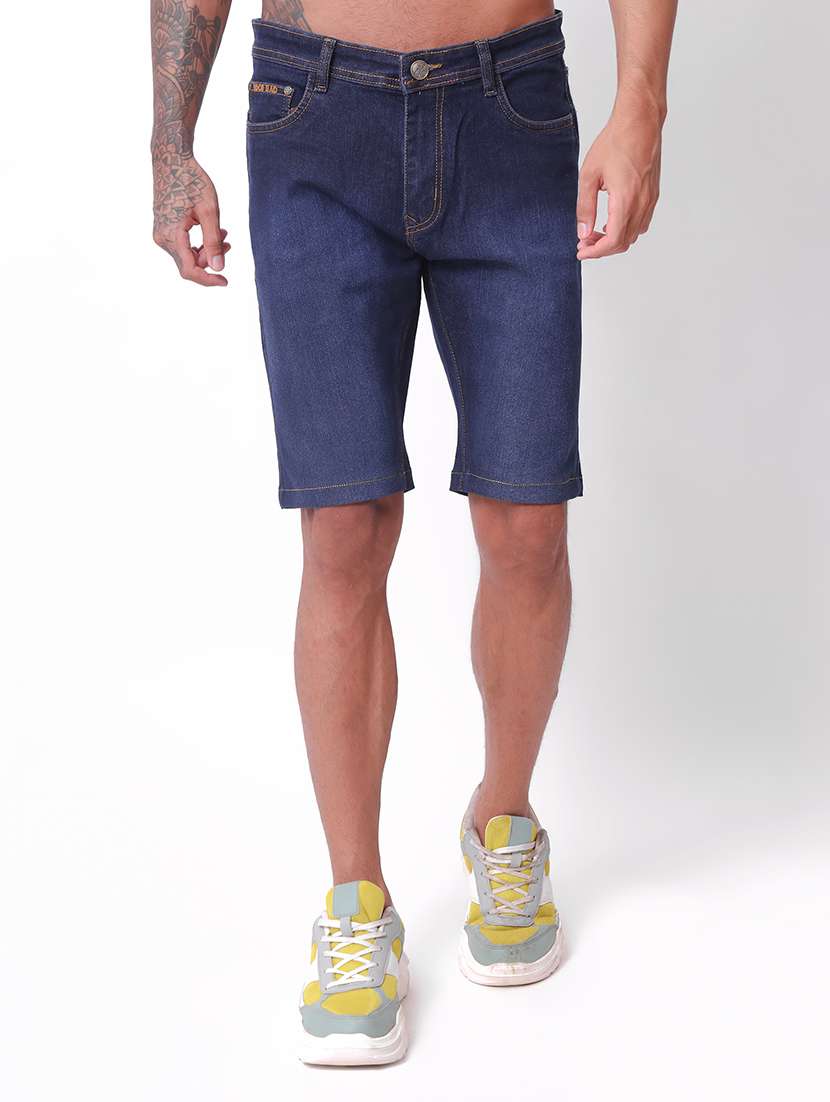 men mid rise slim fit denim shorts