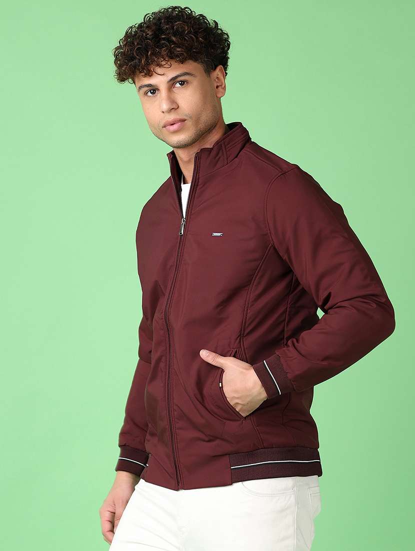 men maroon solid long sleeve casual jacket - 21553321 -  Standard Image - 2