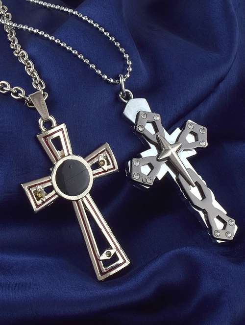 pack of 2 silver christian cross crucifix chain - 21553712 - Standard Image - 0