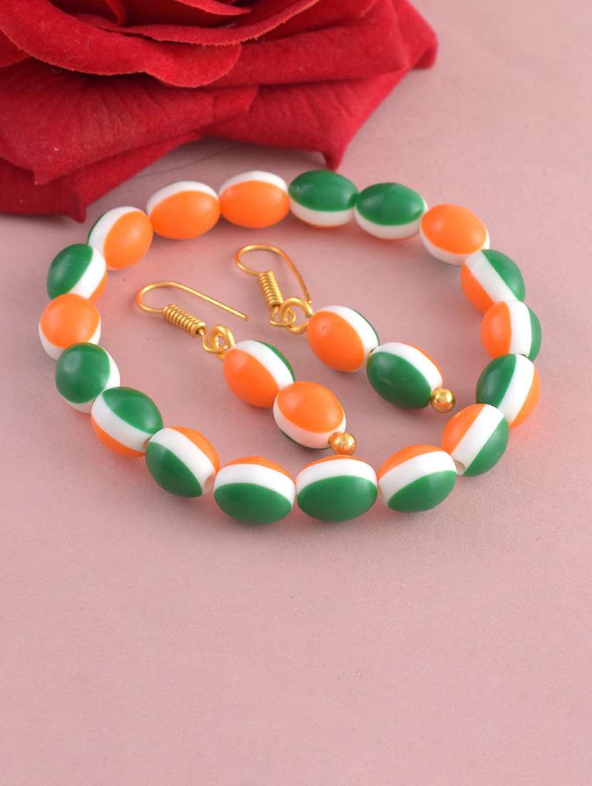 set of 2 multi colored beaded bracelet & earrings