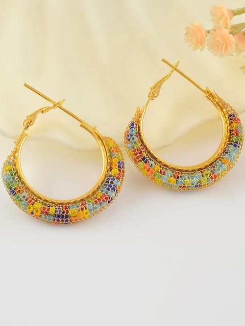 women multi coloured brass hoop earrings - 21553784 - Standard Image - 0