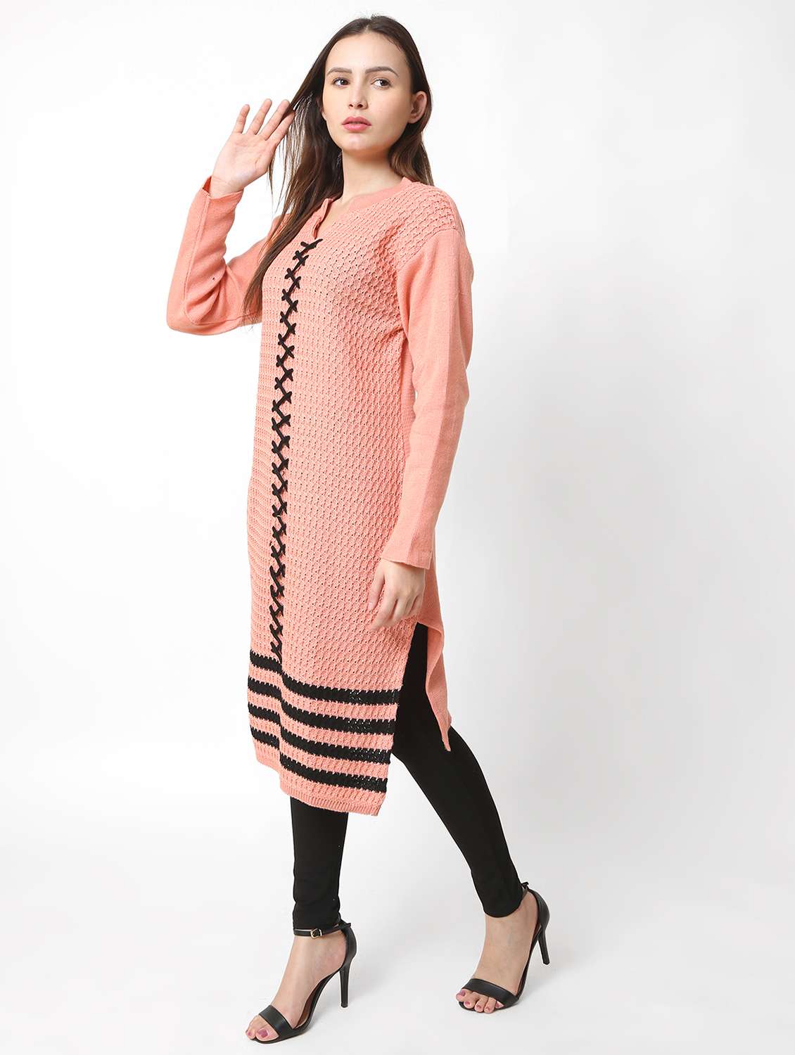 women self design long sleeves kurta - 21553824 -  Standard Image - 2