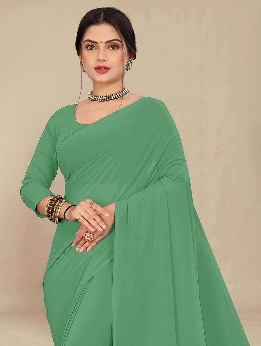 women green solid georgette saree - 21553830 -  Standard Image - 2