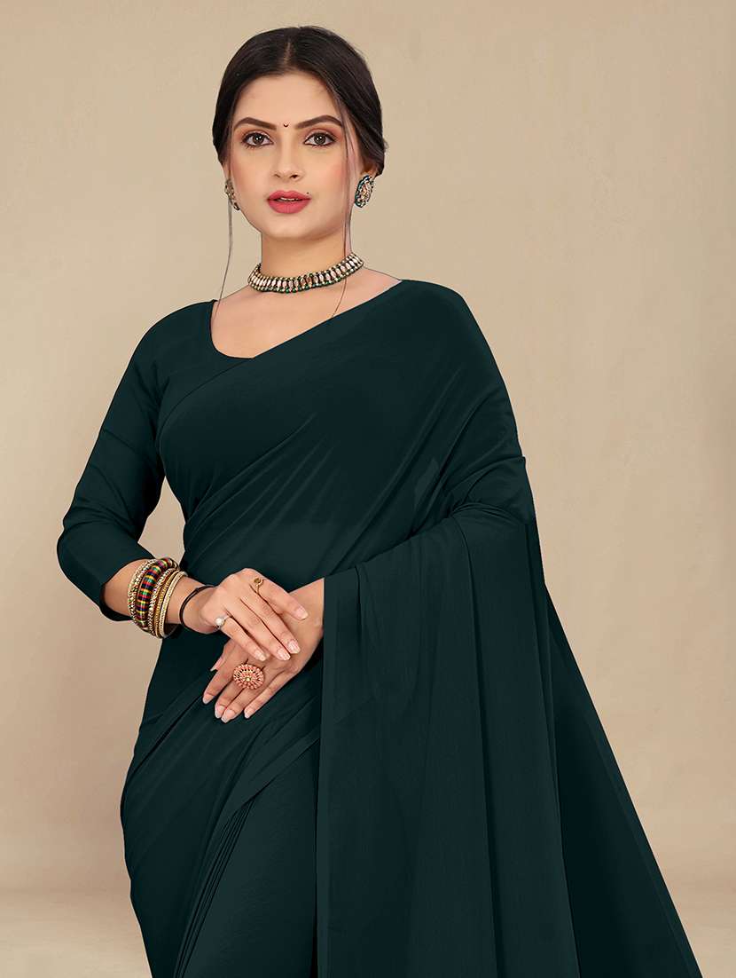 women bottle green solid georgette saree - 21553831 -  Standard Image - 2