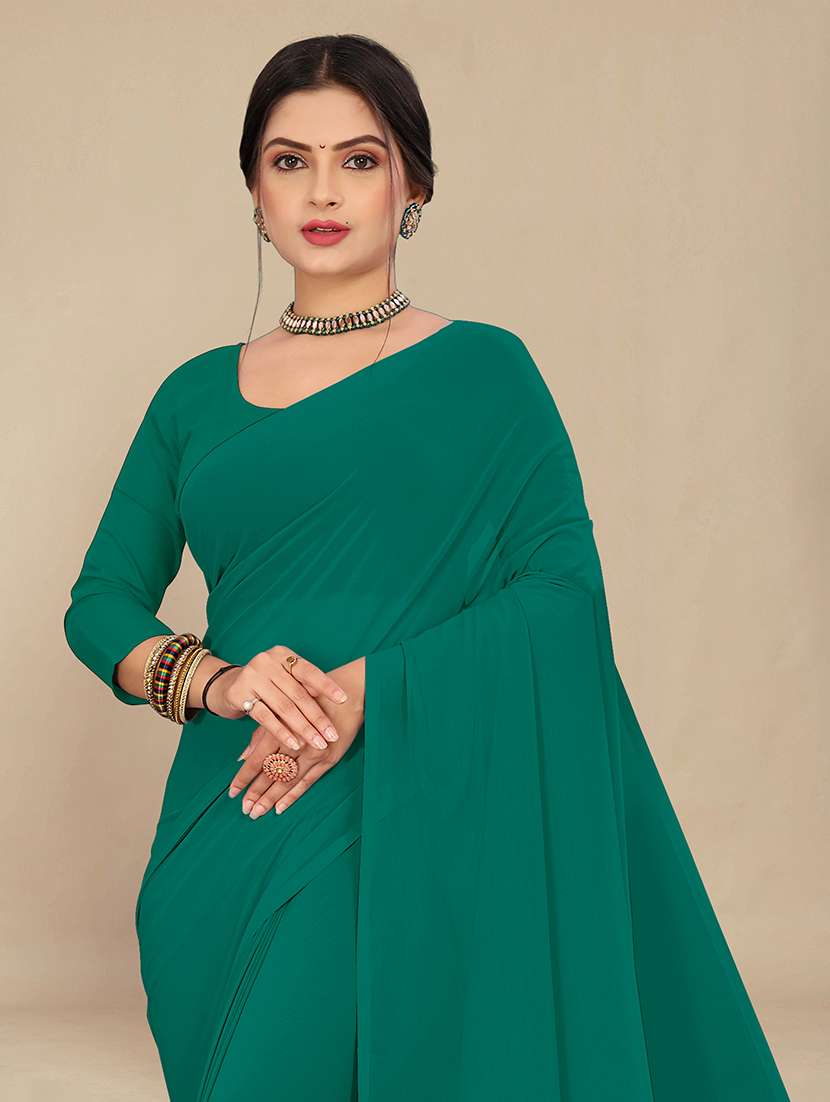 women green solid georgette saree - 21553837 -  Standard Image - 2