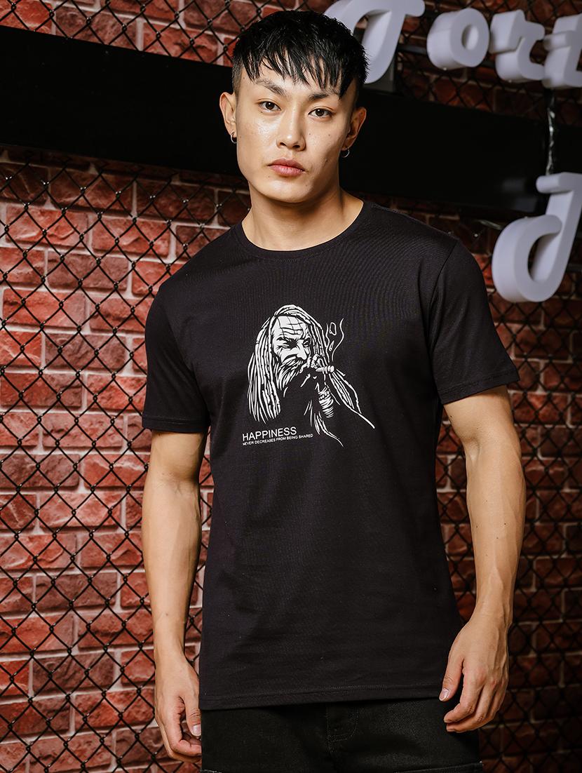 men chest print round neck t-shirt