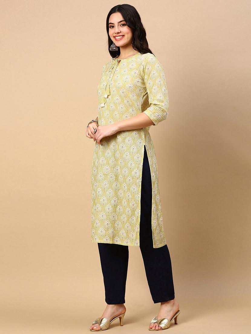 women printed tie up neck straight kurta - 21553945 - Standard Image - 2