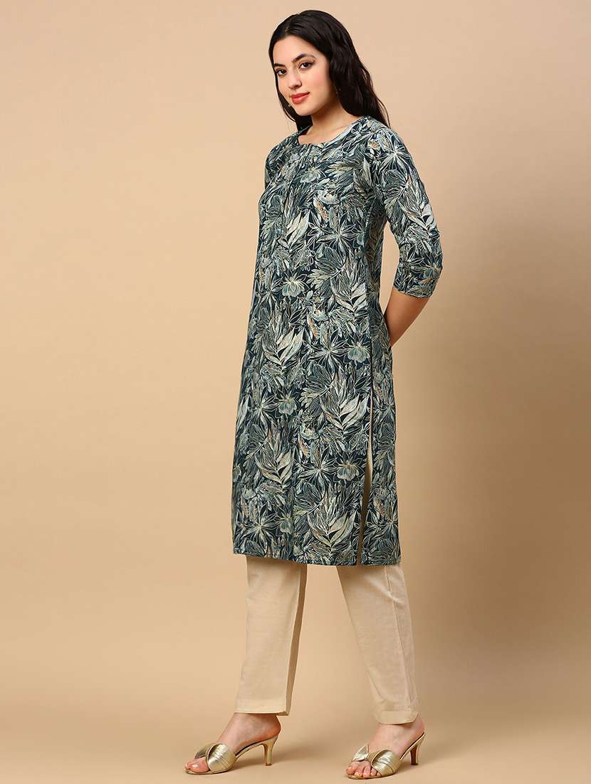 women printed round neck straight kurta - 21553947 -  Standard Image - 2