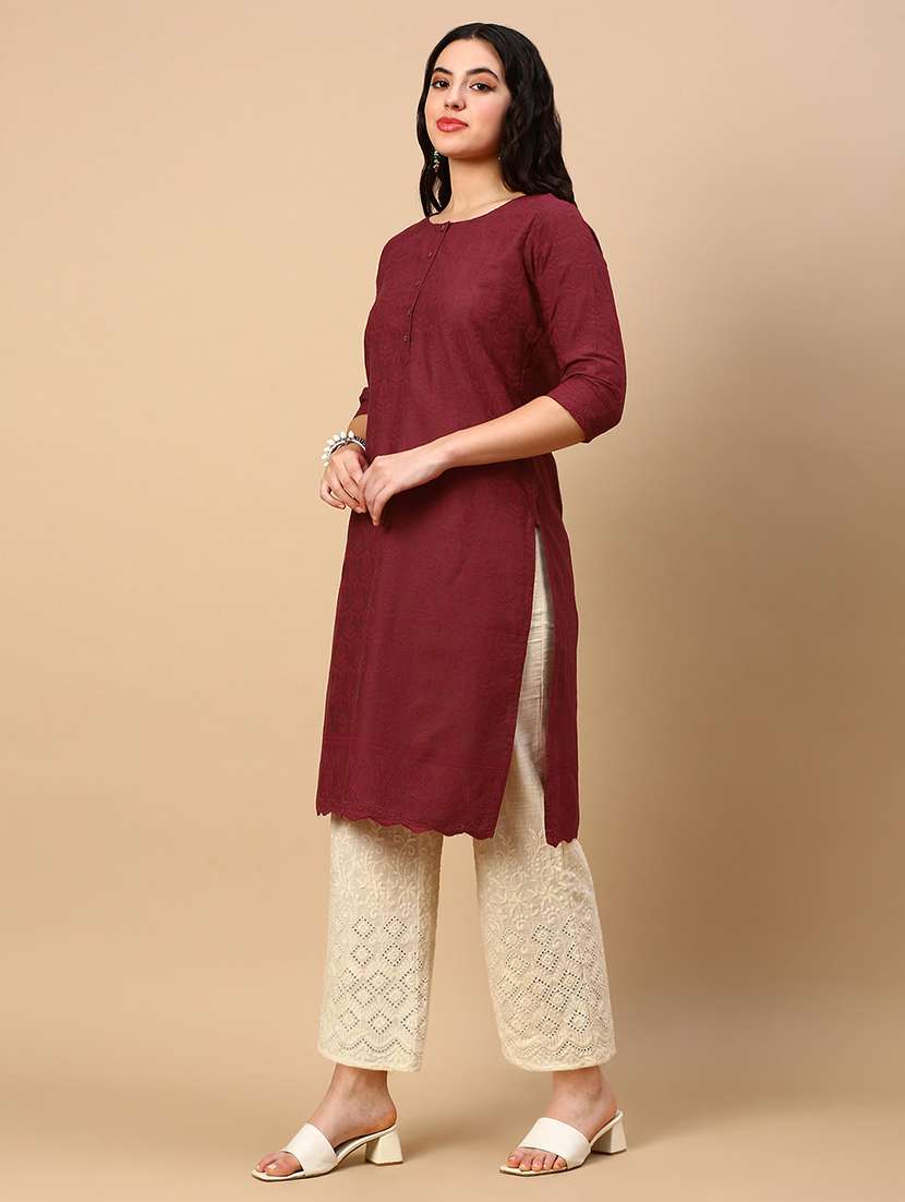 women embroidered round neck straight kurta - 21553948 -  Standard Image - 2