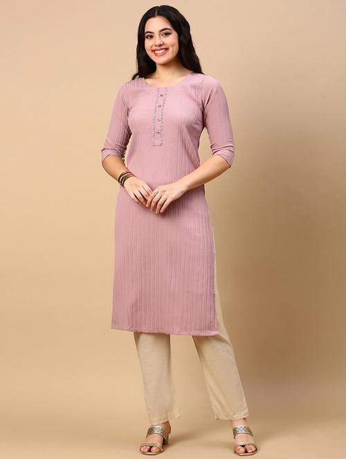 women self design round neck straight kurta - 21553954 -  Standard Image - 0