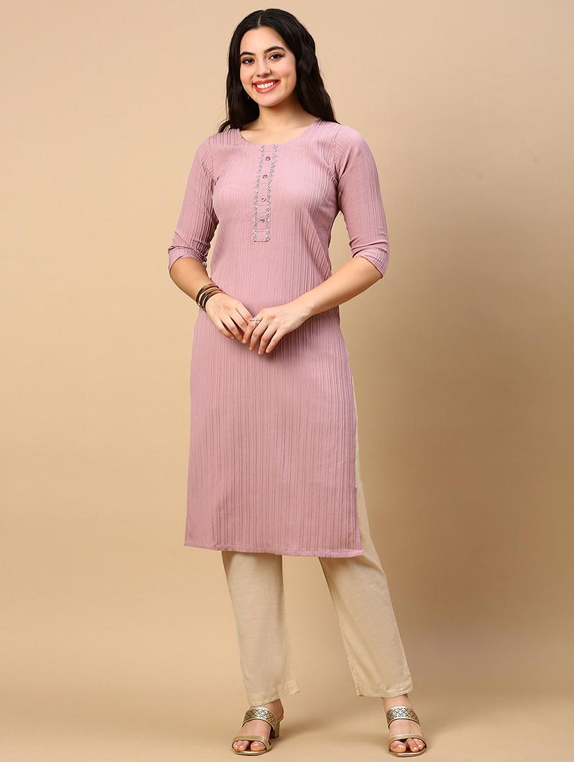women self design round neck straight kurta - 21553954 -  Zoom Image - 0