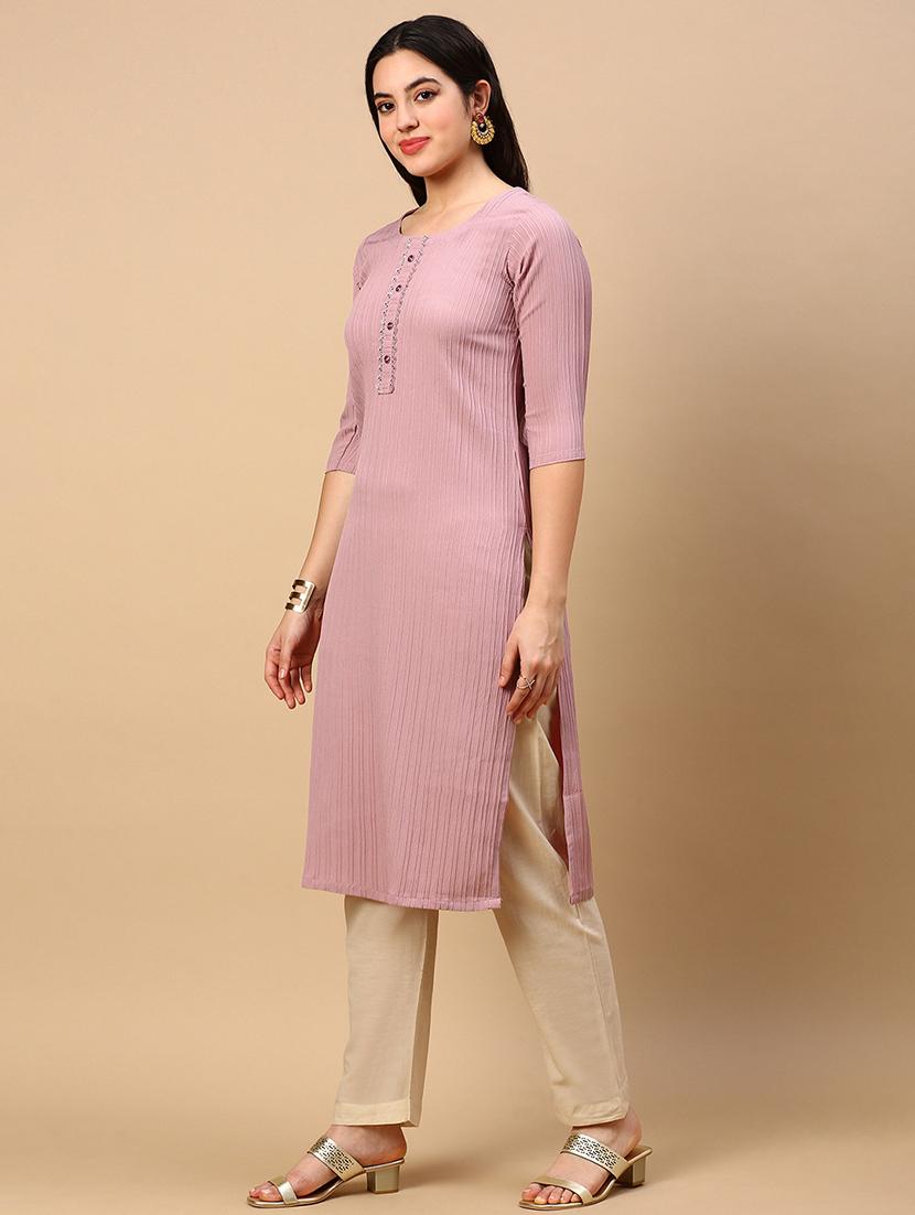 women self design round neck straight kurta - 21553954 - Standard Image - 2