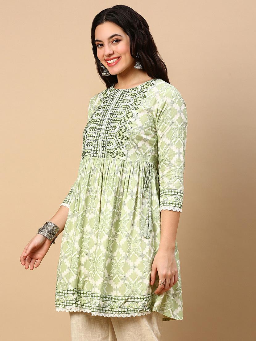 women printed round neck flared kurti - 21553965 - Standard Image - 2