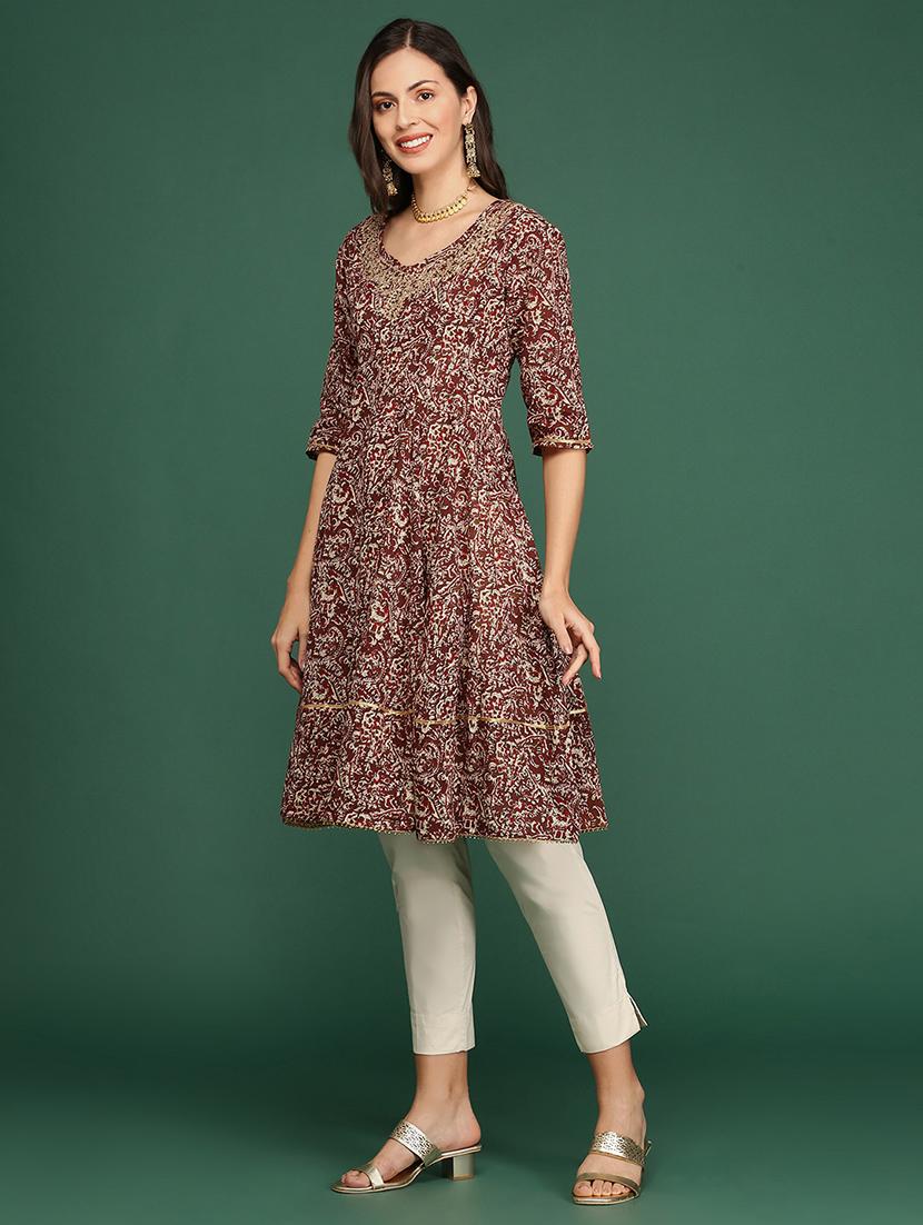 women printed embroidered detailed a-line kurta - 21553967 - Standard Image - 2