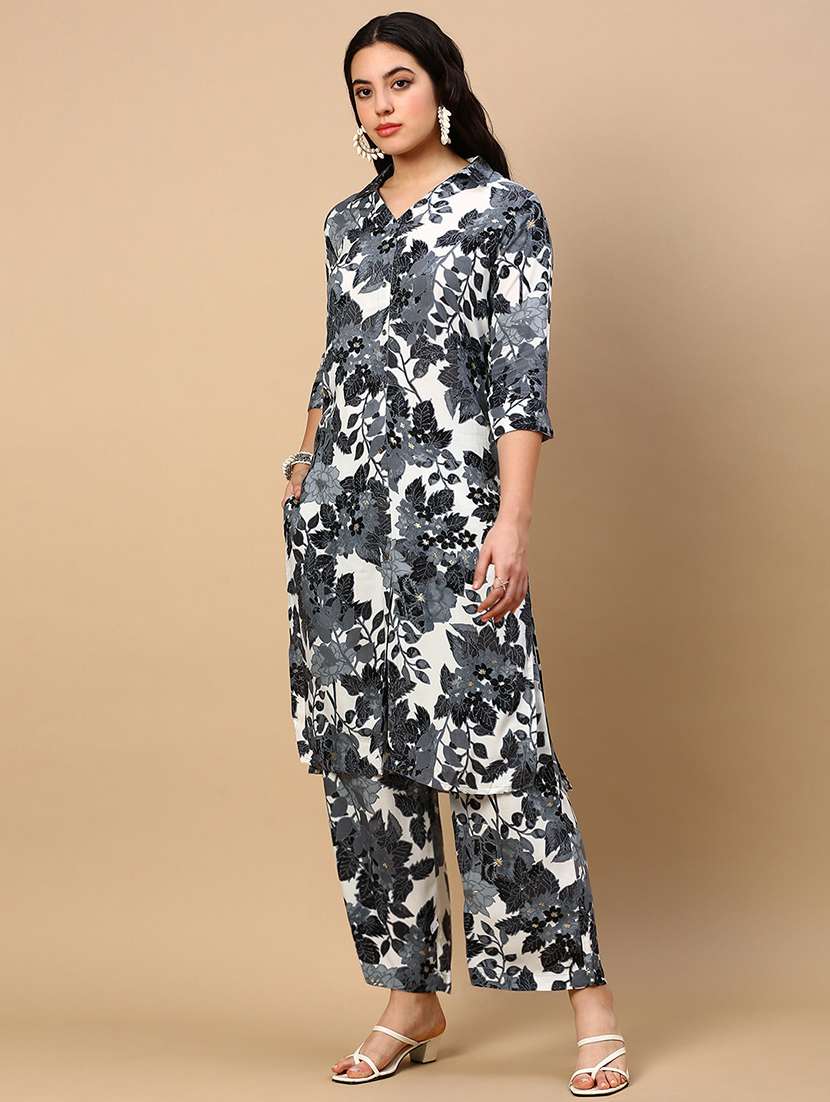 women floral shirt collar neck kurta palazzo set - 21553973 -  Standard Image - 2