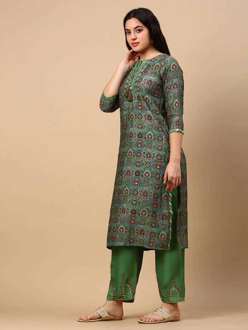 women three quarter sleeve kurta pant with dupatta set - 21553982 -  Standard Image - 2