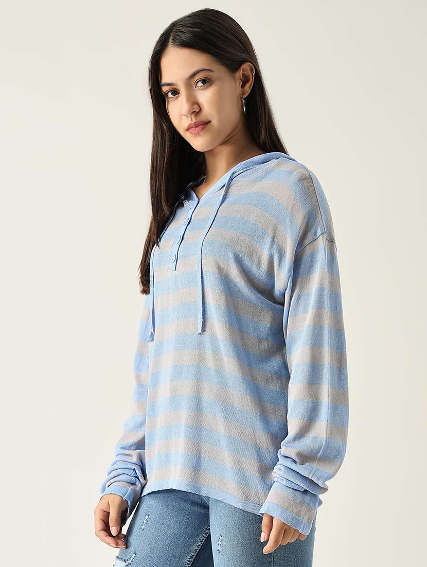 women striped printed hooded sweatshirt - 21553992 -  Standard Image - 2
