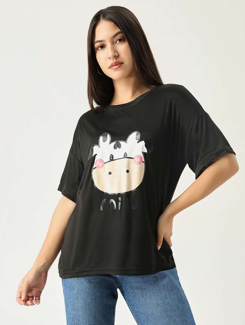 women front print round neck t-shirt