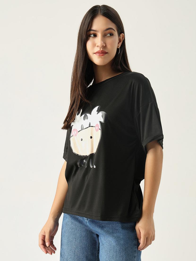 women front print round neck t-shirt - 21553997 - Standard Image - 2