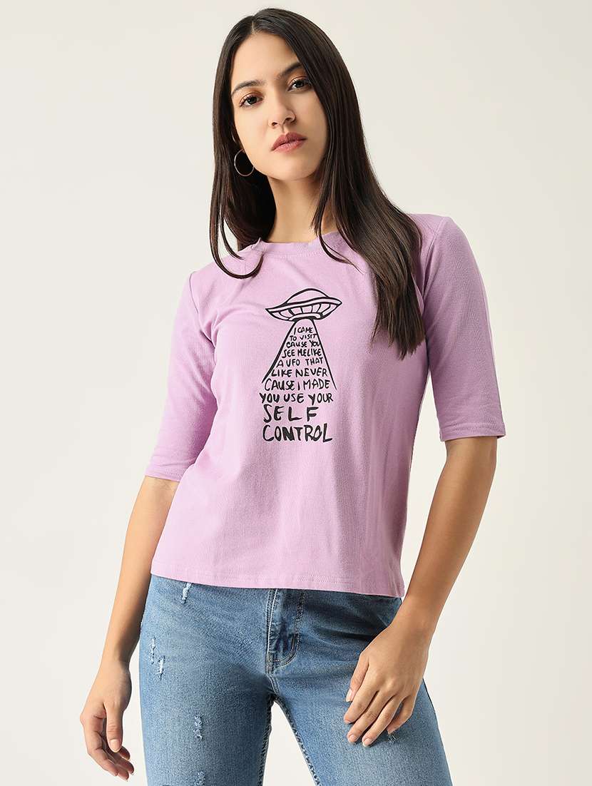 women front print round neck t-shirt