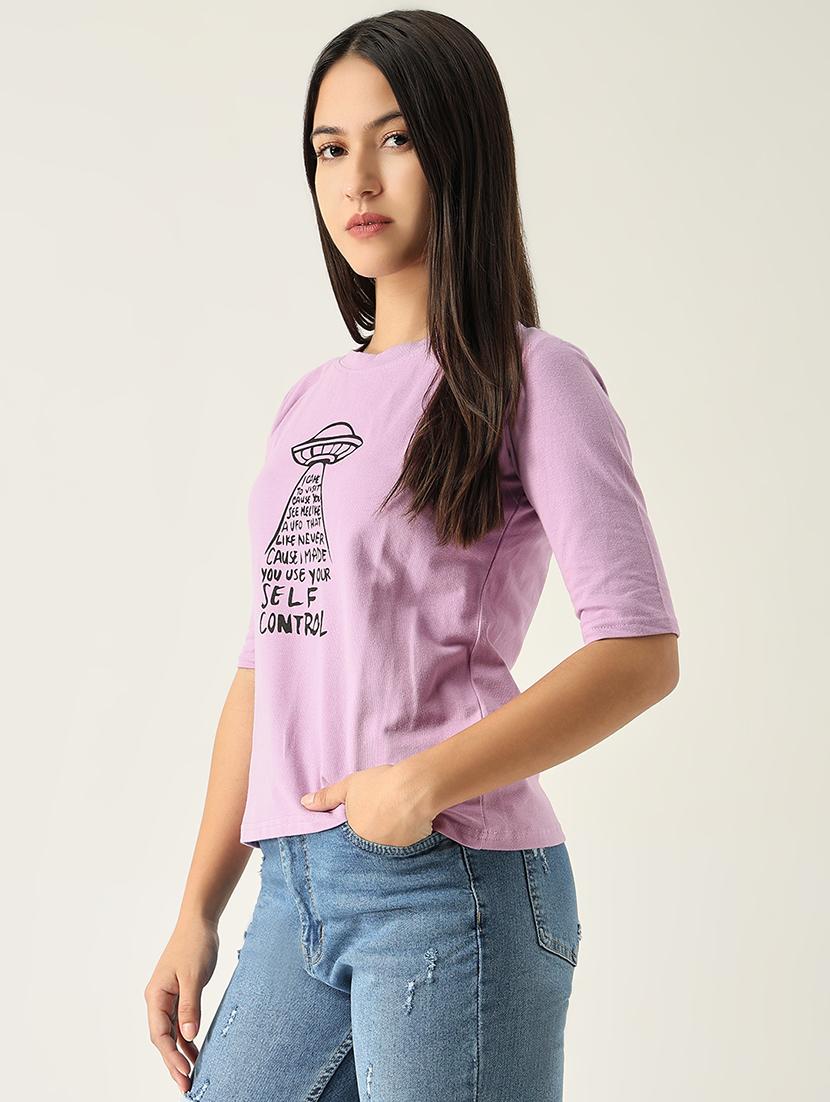 women front print round neck t-shirt - 21554001 - Standard Image - 2